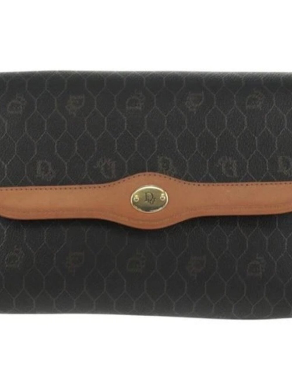 Christian Dior Honeycomb Canvas Chain Shoulder Bag Black Gold Auth am10539V - Picture 10 of 16